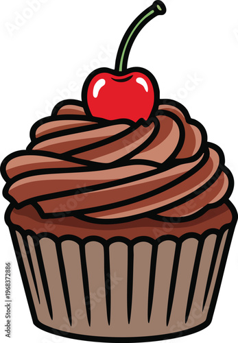 Delicious Chocolate Cupcake with a Bright Red Cherry Topping.