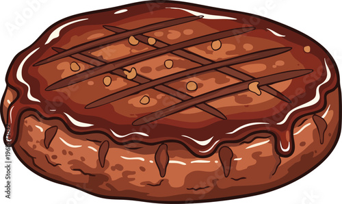 Delicious Grilled Steak Patty with Savory Sauce and Grill Marks.