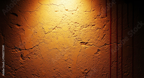 warmly lit textured wall with cracks and shadows