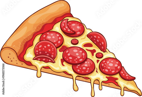 Delicious pepperoni pizza slice with melted cheese dripping ready to eat.