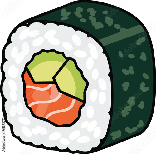 Delicious Salmon and Avocado Sushi Roll Illustration.