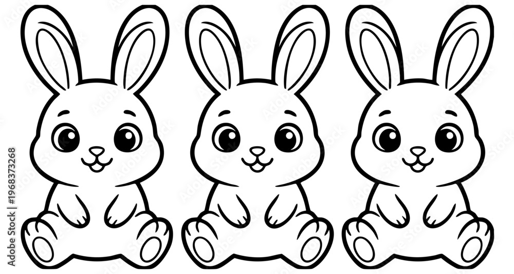 Fototapeta premium Cute hare or rabbit, simple thick lines kids and preschool children cartoon coloring book pages.