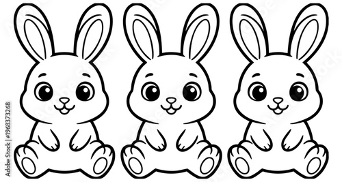 Cute hare or rabbit, simple thick lines kids and preschool children cartoon coloring book pages.