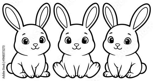 Cute hare or rabbit, simple thick lines kids and preschool children cartoon coloring book pages.