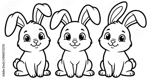 Cute hare or rabbit, simple thick lines kids and preschool children cartoon coloring book pages.