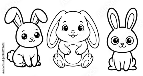 Cute hare or rabbit, simple thick lines kids and preschool children cartoon coloring book pages.