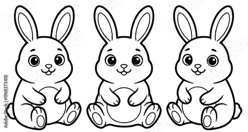 Cute hare or rabbit, simple thick lines kids and preschool children cartoon coloring book pages.