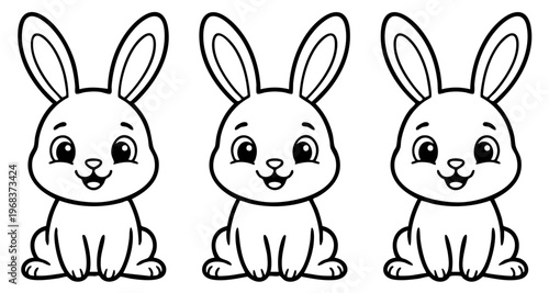 Cute hare or rabbit, simple thick lines kids and preschool children cartoon coloring book pages.