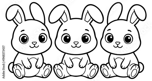 Cute hare or rabbit, simple thick lines kids and preschool children cartoon coloring book pages.