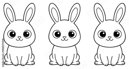 Cute hare or rabbit, simple thick lines kids and preschool children cartoon coloring book pages.