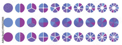Circle pie chart.1, 2,3,4,5,6,7,8,9,10 sections or steps. Flat process cycle. Progress sectors.