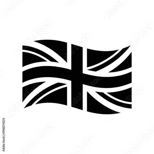 A stylized black and white vector graphic of the United Kingdom flag