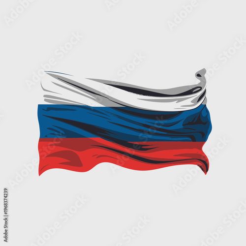 A vector graphic illustration of the Russian flag waving in the wind