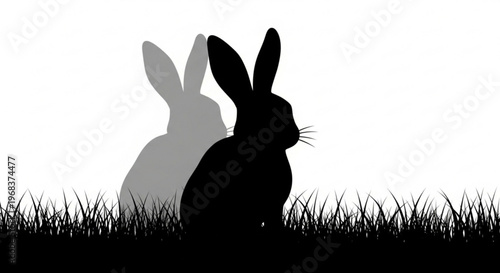 Silhouette of a rabbit in a field with long grass