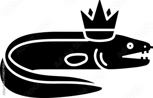 Royal King Eel Minimalist Silhouette - Black and White Vector Icon of a Sea Creature Wearing a Crown for Logo and Branding