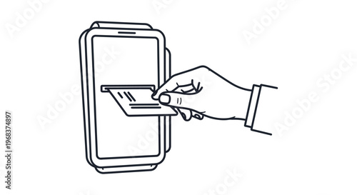 Hand holding card near a payment terminal.