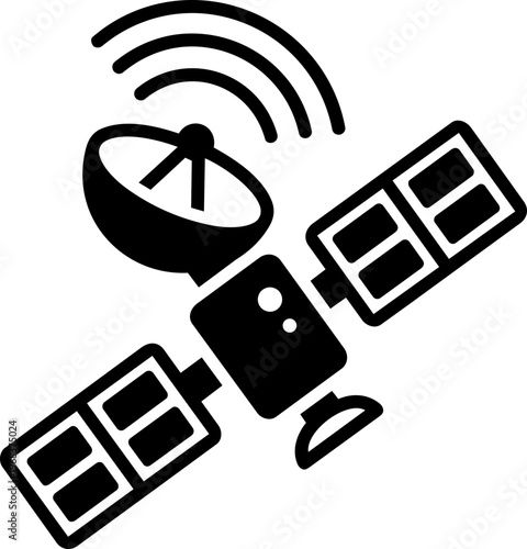Black and White Space Satellite Icon for Global Communication, Data Transmission, and Space Exploration Vector Illustration