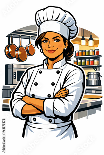 Confident Latina chef in modern kitchen