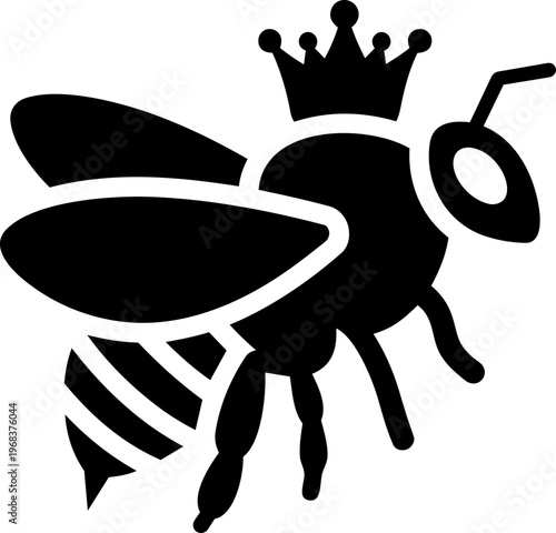 Minimalist Queen Bee Icon with Royal Crown Silhouette Vector