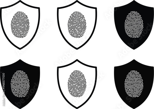 Data security icon set, vector collection featuring fingerprint padlock shield protection symbols safety lock marks and secure authentication for cybersecurity and IT design.