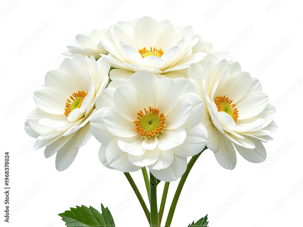 Fototapeta premium A bunch of white flowers with green leaves arranged together, perfect for decoration or gift