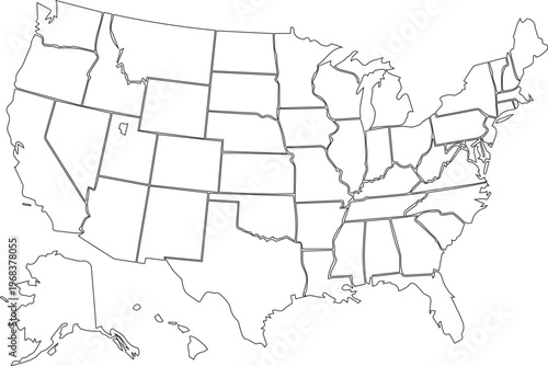 United States map with state borders, black silhouette USA map vector illustration, American geography chart for educational and business use