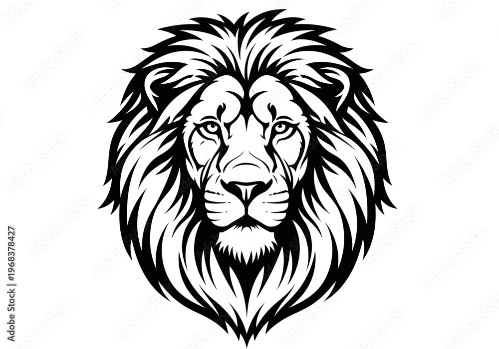 Obraz premium Powerful Lion Head Vector Mascot - Black and White Tribal Lion Logo Design