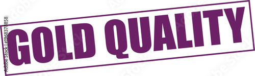 Gold quality award badge or stamp with bold purple text for premium excellence recognition isolated on transparent background