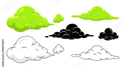 Clouds in different shapes and colors.