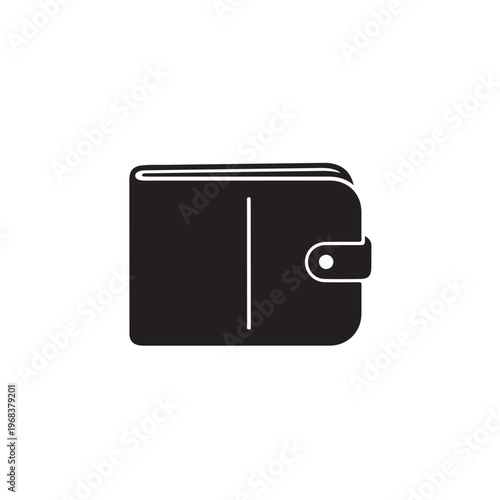 Black wallet icon with button closure on plain white background, minimalist design for financial concepts.