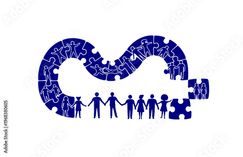 Connectioneering Puzzle Pieces Silhouette Sticker, Universal Human Connection Vector, Minimalist Collaborative Harmony Illustration