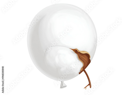 Translucent white balloon enclosing a soft, fluffy cotton boll
