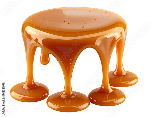 Thick, glossy amber liquid cascading in luscious drips