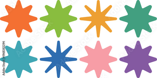 Set of colorful geometric starburst and spark icons with sharp pointed edges creative shapes for logo badge and design projects