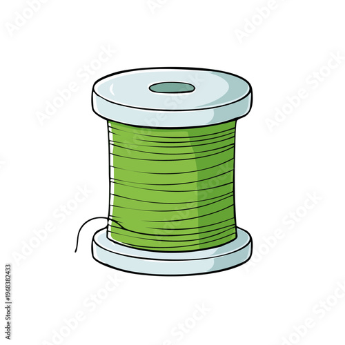 Green thread spool for sewing and crafting detailed illustration