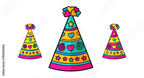 Colorful Party Hats with Decorations.