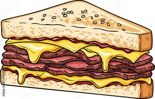 Delicious Toasted Sandwich with Melted Cheese and Sliced Meat.