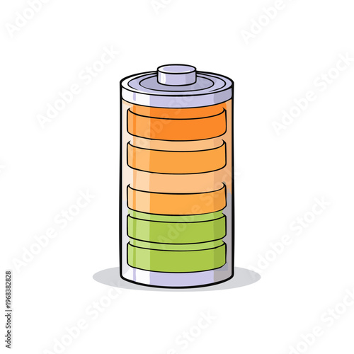 Illustration of a cylindrical battery with a power level indicator showing partial charge