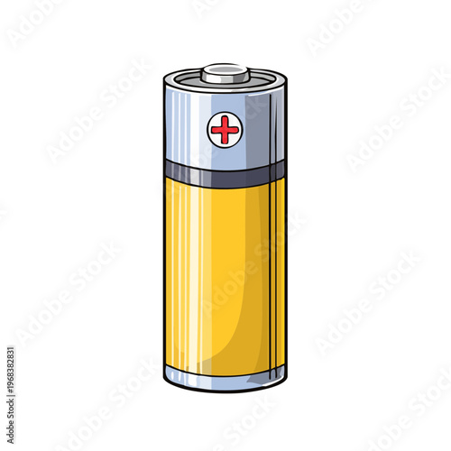 Single Cylindrical Battery with Red Cross Symbol Showing Power and Energy