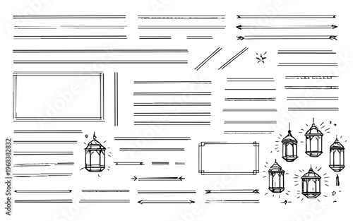 Cuadro en lienzo Hand drawn doodle double parallel lines set, fun sketchy ink pen line elements w