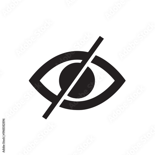 Stylized eye icon with a diagonal line through it, symbolizing censorship or hidden visibility on a plain background.