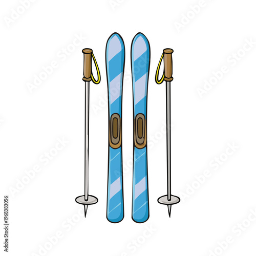 Winter Sport Equipment Pair of Skis and Poles for Snow Adventure