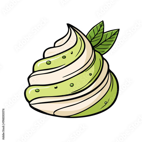 Swirled Matcha Mousse with Whipped Cream and Mint Leaves