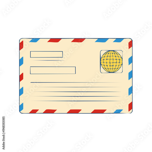 Envelope with Globe Stamp and Lines for Address and Postage