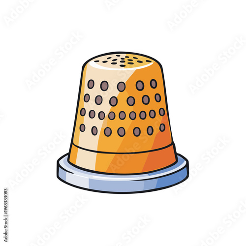 Classic orange thimble with dimples on a circular base, isolated graphic illustration