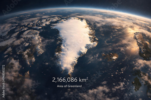 Satellite View of Greenland with Area Statistics