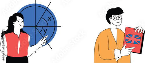 A person teaching coordinate geometry while another holds a uk passport