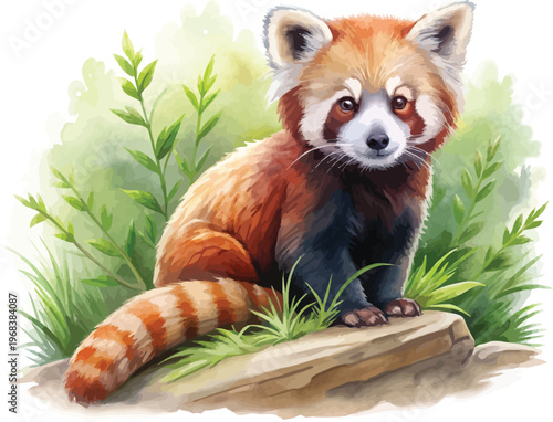 Watercolor Red Panda Painting, Forest Wildlife isolated on white background