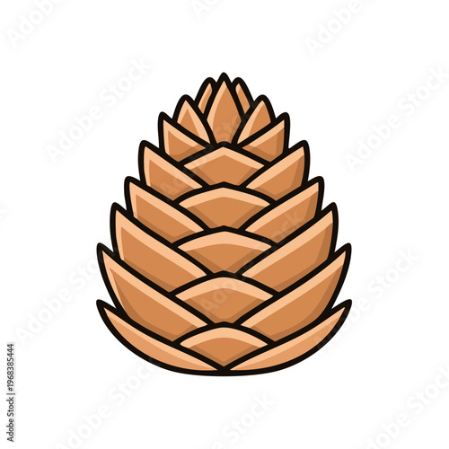 Stylized illustration of a natural brown pinecone with layered scales on a white background