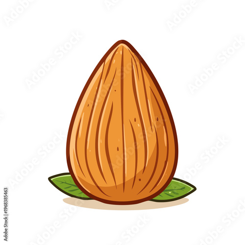 Hand drawn cartoon almond nut with green leaves illustration simple food graphic healthy snack ingredient